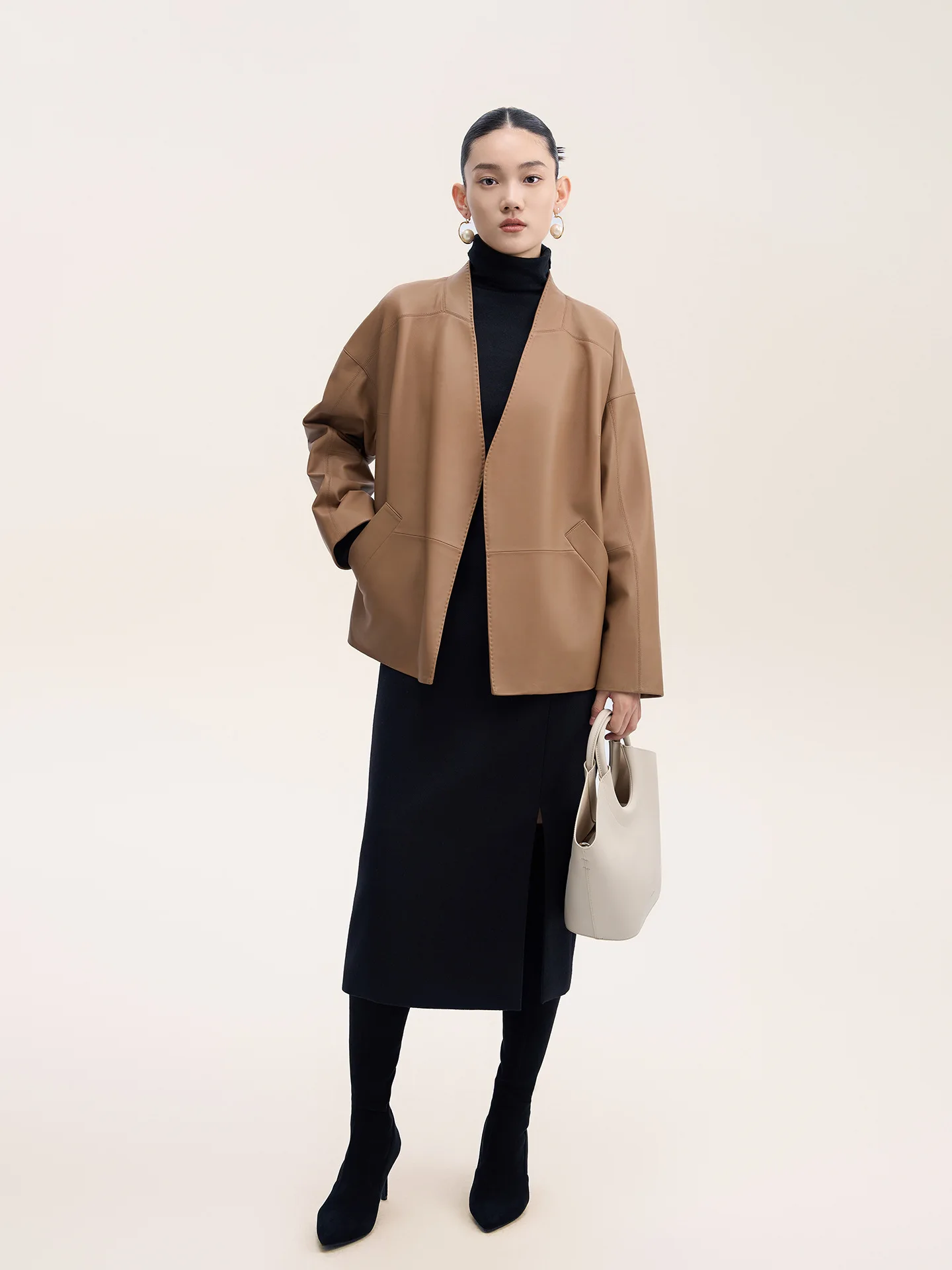 Women's Casual Versatile Genuine Sheepskin Coat Top Grain Leather Warm Fashionable Outerwear for All Seasons