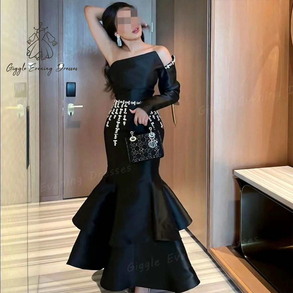 Giggle Strapless luxury beads Arabia Ankle-Length elegant party dresses woman 2024 Satin Close-fitting Evening Gown فساتين سهرة