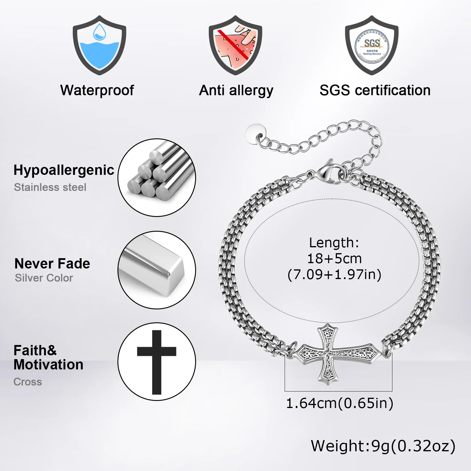Men's Christian multi-layer chain bracelet