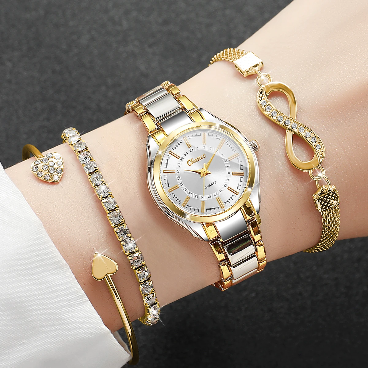4PCS/Set Fashion Small Dial Women Watches Ladies Luxury Analog Quartz Wristwatch Bracelets Set Reloj Mujer（Without Box）