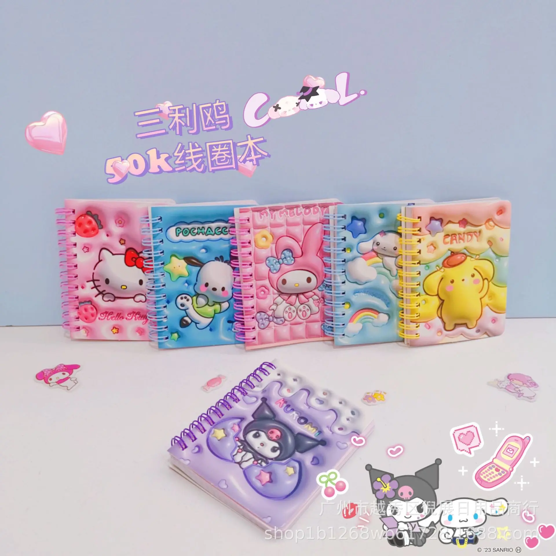 24pcs Cartoon Sanrio Coil Book Kuromi My Melody Cute Notebook Portable Notepad Mini Hand Account Book Stationery Wholesale