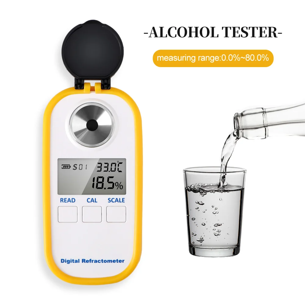 

Digital Alcohol Refractometer 0-80% Spirit Meter LCD Display High Accuracy for white Spirit Wine Beer Alcohol Content Testing