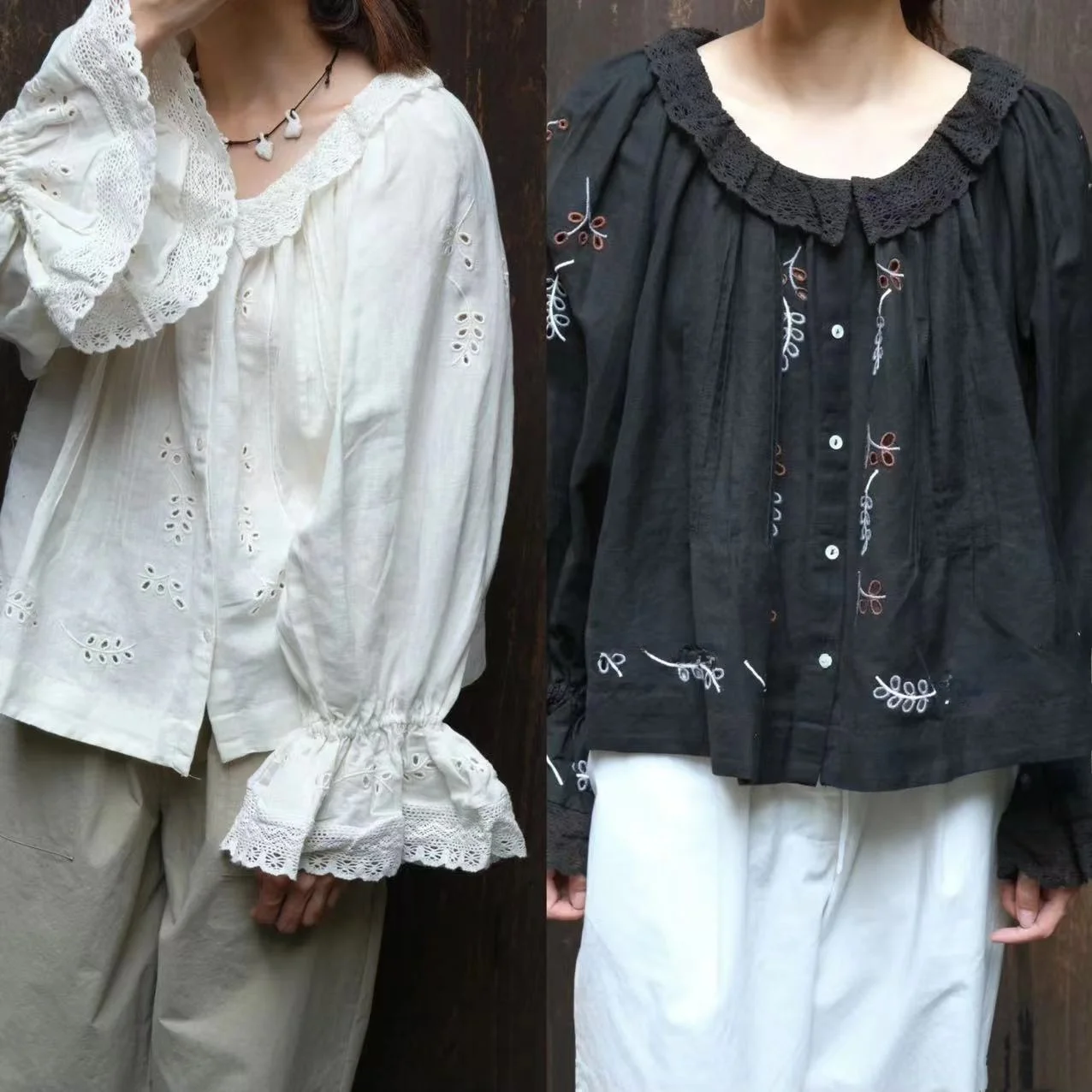 

Ретро Sle, хлопок и лен, вышитый кружевной воротник, свободный ирт-фонарь, све, женская мода, осень-зима, Новое поступление