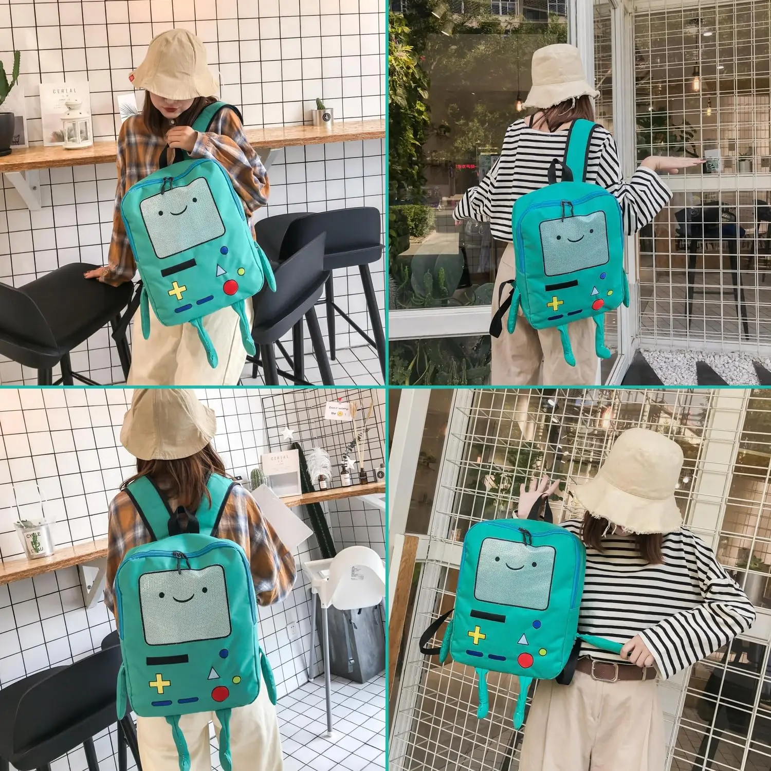 Cartoon Robot Travel Laptop Cute Backpack Blue PU Robot Animal Finn Jake Adventure Trip Backpack Water Resistant College Bag