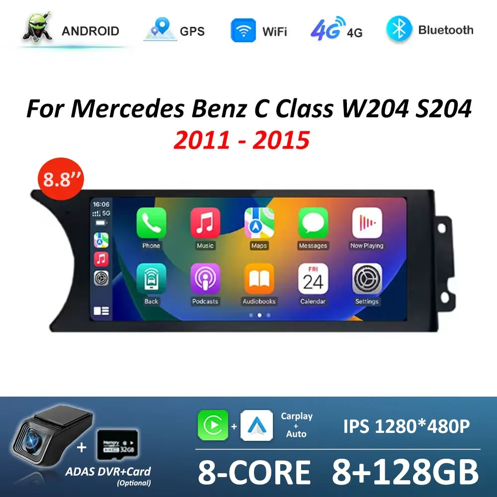 Android 16 Auto-GPS-Navi-Player 8,8 Zoll für Mercedes Benz C-Klasse W204 S204 2011 - 2015 WIFI Carplay BT Google Auto-Multimedia-Stereoanlage