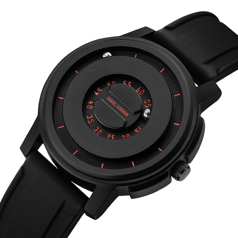 Reloj de pulsera de cuarzo para hombre, cronógrafo magnético con puntero de cuentas de Metal, con carcasa de acero inoxidable, color negro y rojo, nuevo diseño