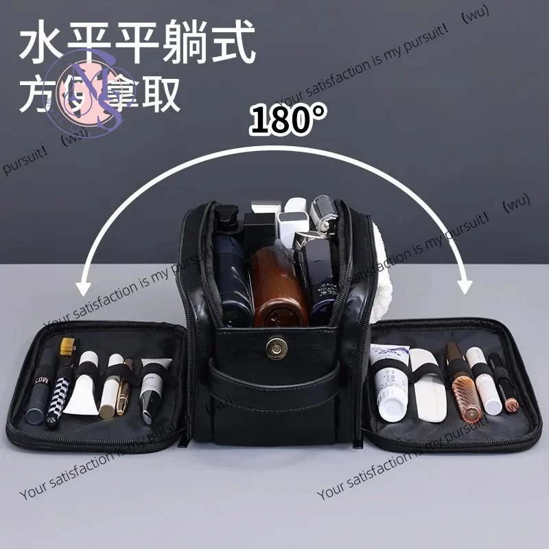 Three open multi-functional pu men's toilet bag large capacity high-end cosmetic bag cosmetic storage bag