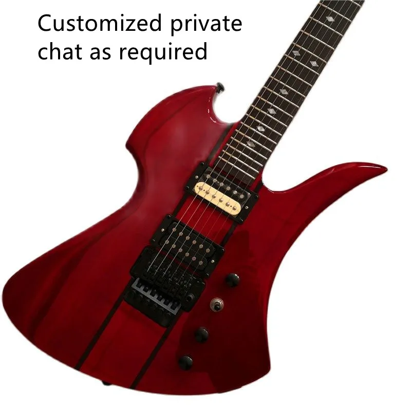 

Classic Electric Guitar with Full-body Connection, Double Shake, 6 String Transparent Red Light Paint, Can be Customized