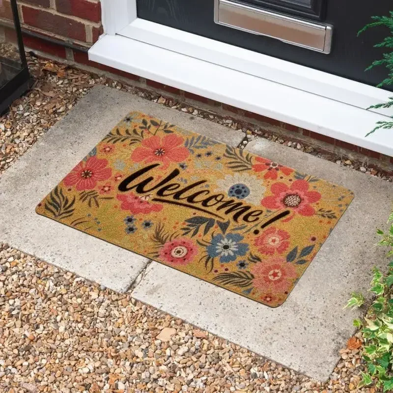 Floral Print Doormat Indoor Welcome Entrance Front Floor Decorative Carpet Non-slip Easy To Clean Area Rug Wrinkle-Resistant Mat