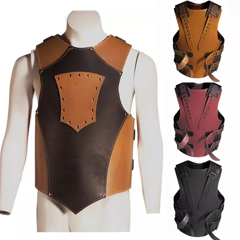 Medieval Vintage Saxon War Costume Viking Warrior Knight PU Leather Chest Torso Harness Belt Tabard Cosplay Accessory Armor Men