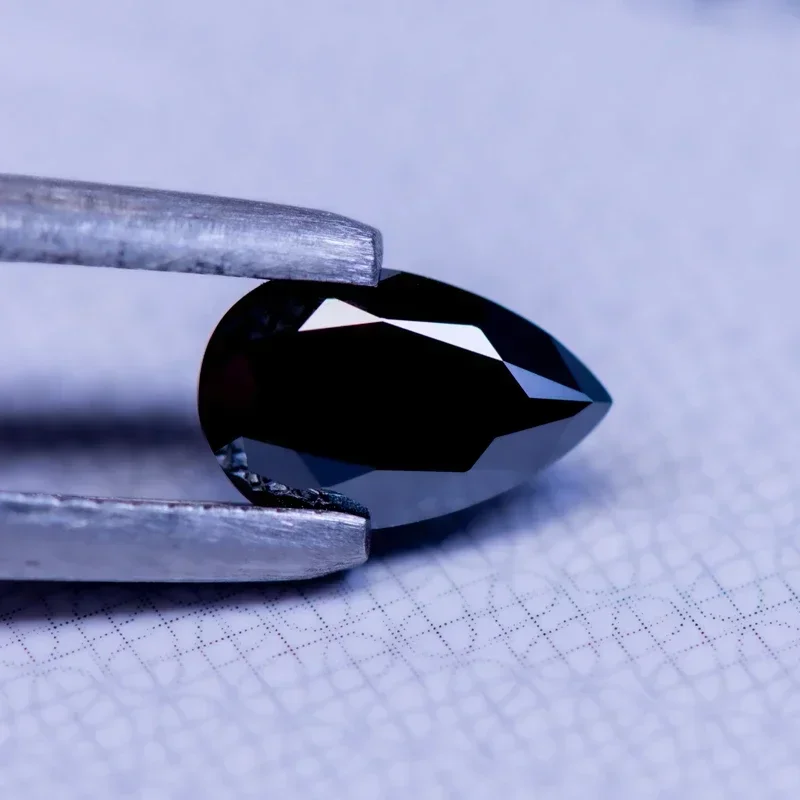 

NEW Moissanite Stone Black Natural Color Pear Cut Charms Shiny Gemstone DIY Ring Necklace Earrings Main Materials with Report