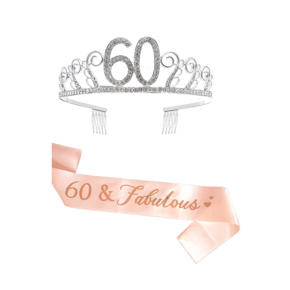 

Party Etiquette Belt Birthday Sash Crown Hair Comb Make up for Decorative Crystal
