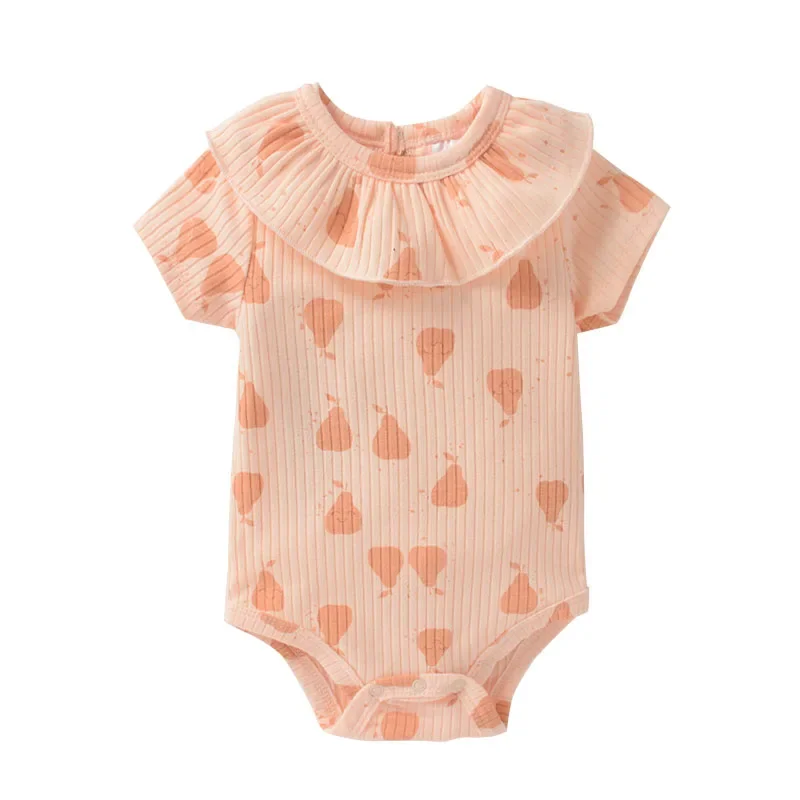 Recém-nascido Algodão Ruffles Playsuits, Macacão Meninas Do Bebê, Bodysuits de Manga Curta, Macacão Toddlers, Onesie Outfits, Verão, Novo, 0-12M