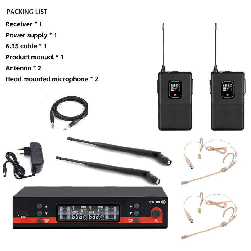 Micrófono Inalámbrico Profesional de Diadema EW100G3 para Actuaciones en Escenario, Micrófono Inalámbrico Lavalier UHF de 2 Canales para Karaoke