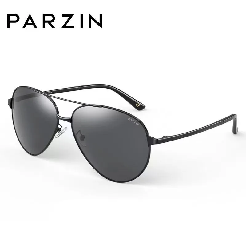 PARZIN 클래식 항공 남성용 선글라스, 브랜드 디자인 합금 프레임 파일럿 편광 선글라스, 운전용 블랙 UV400