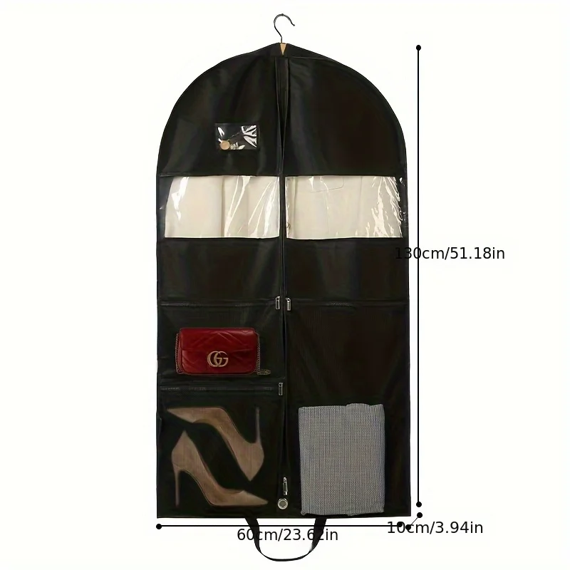 Aufbewahrungstasche für Reisekleidung – Reißverschluss, hängender Organizer mit Zwickel und Tasche für Hemden, Mäntel, Kleider – Detail 6
