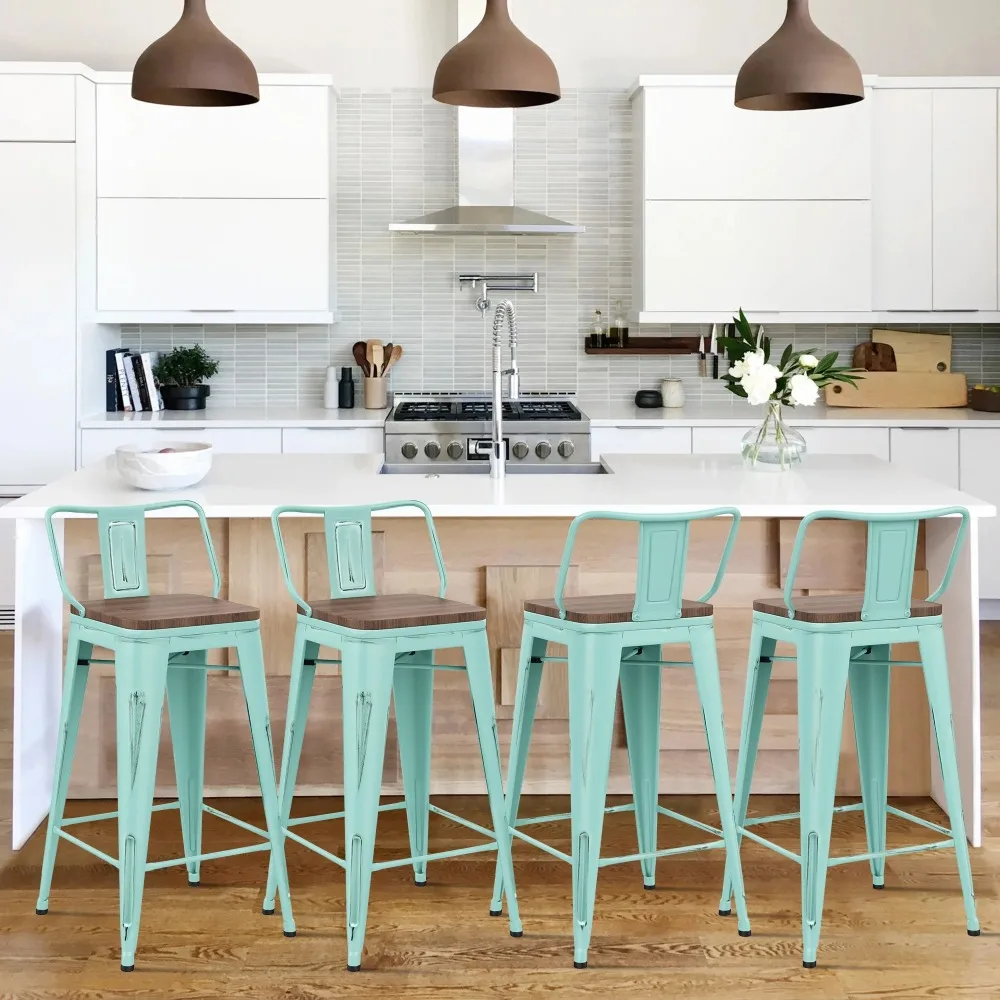 Stacking Counter Height Bar Stools, Green Blue (Set of 4)