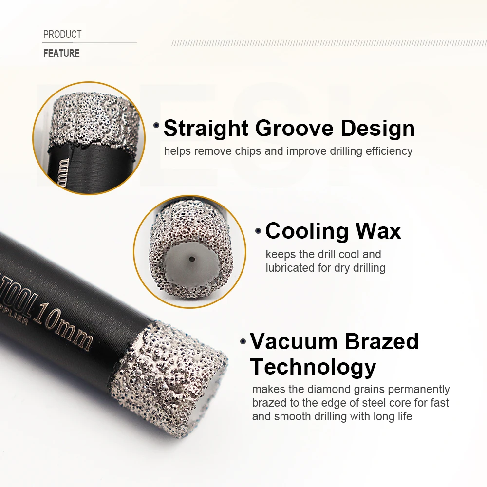 SHDIATOOL 5pcs/pk Diamond Hole Saw Cutter Triangular Shank Dry Drill Bits Ceramic Tile Drilling Core Bits Hole Saw Hole Opener
