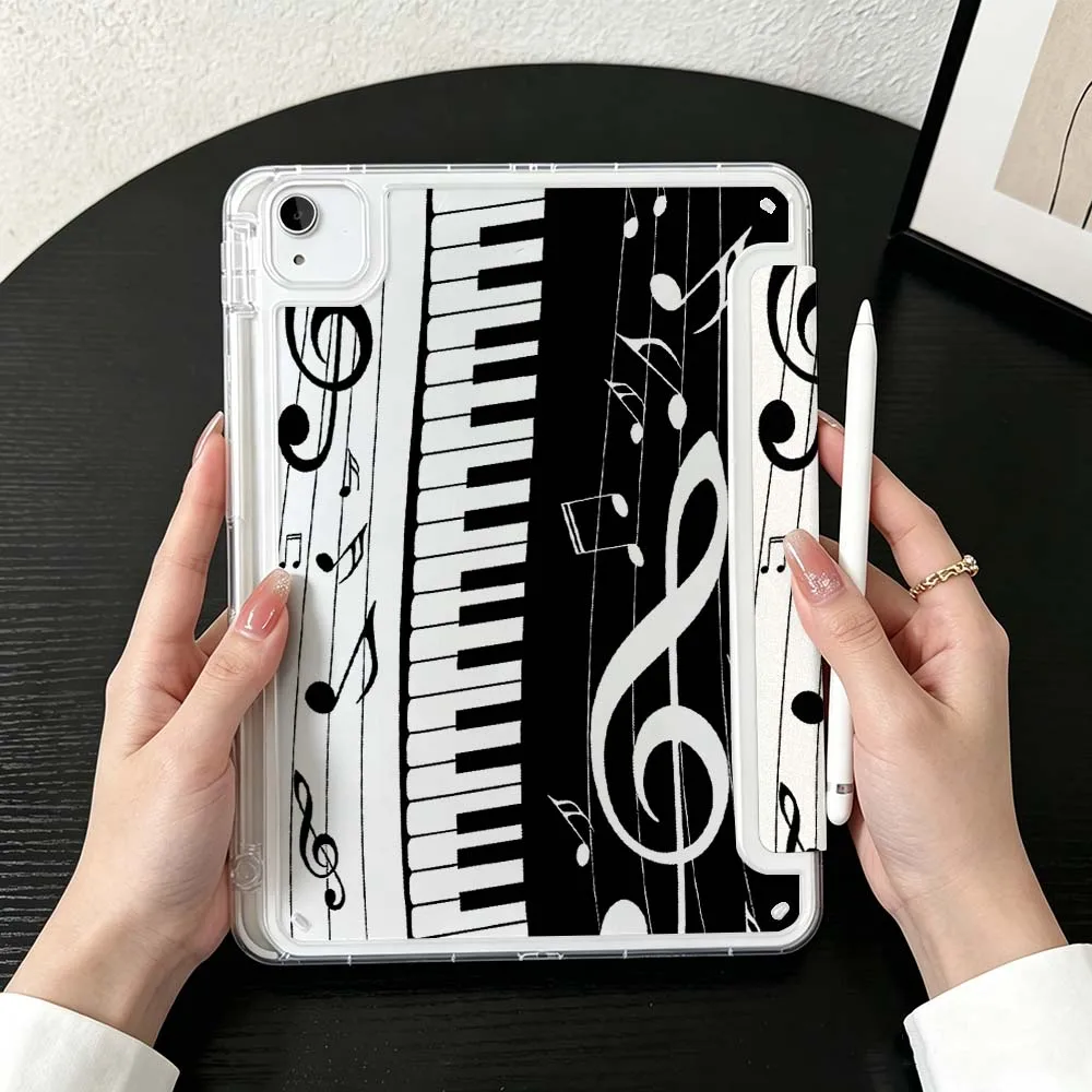 Piano Music Notes For iPad Mini Pro Air 5 6 7 8 9 10th 11th 11 9.7 10.9 13 inch Transparent Y-Shaped Folding Tablet Case
