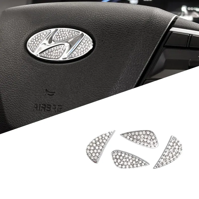 Car interior Car Steering Wheel Logo Crystals Diamond/ Carbon Fiber Decor Cover Sticker For Hyundai i20 i30 Tucson Accent