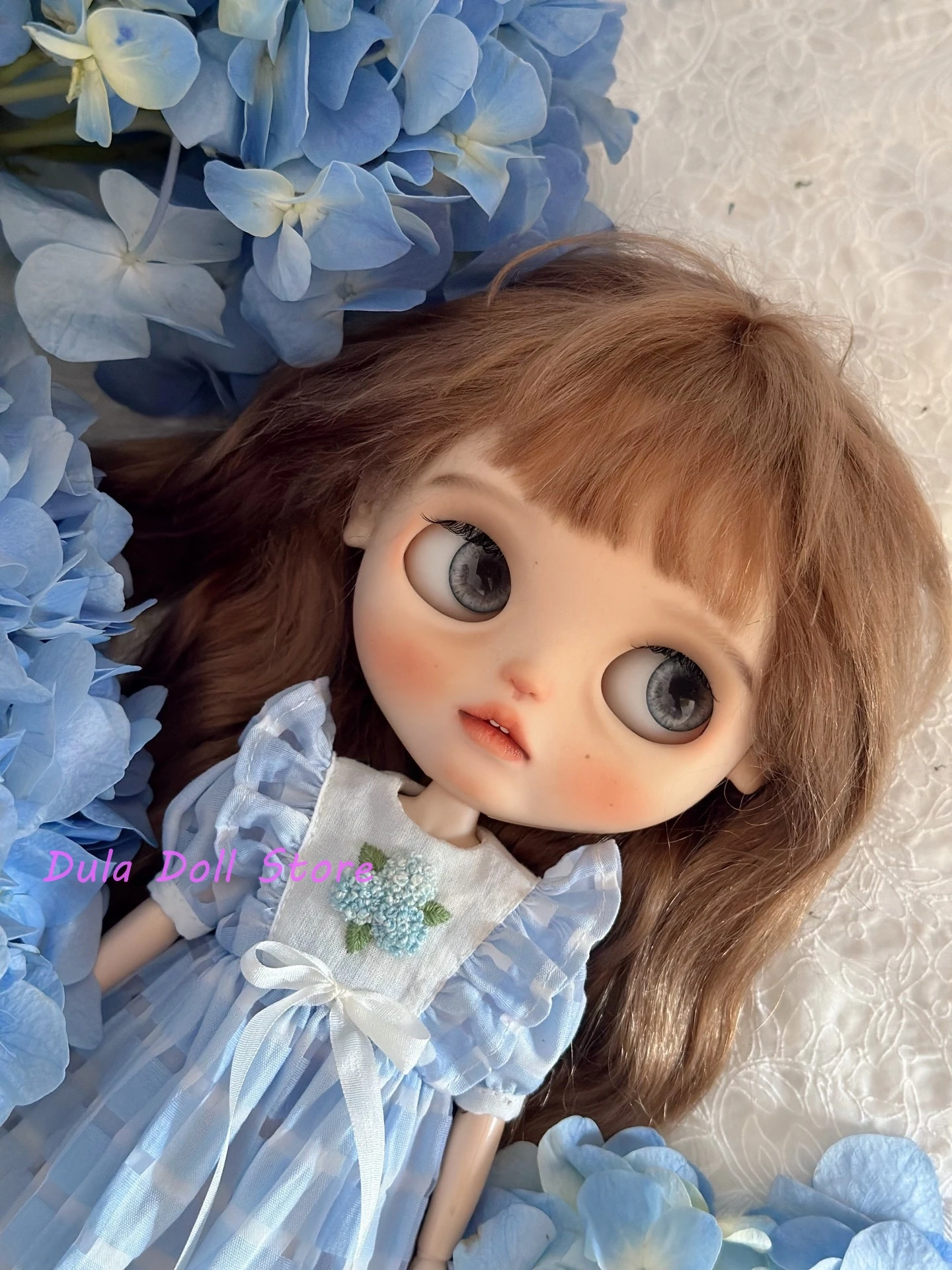 Ubranka dla lalek Dula Sukienka Różowo-niebieski haft Blythe Landoudou Landazz ob24 ob22 Azone Licca ICY JerryB 1/6 Bjd Doll