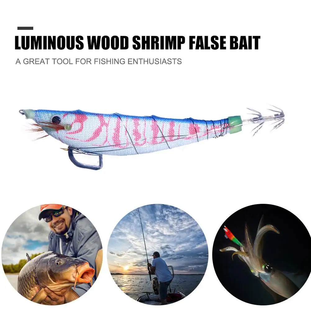 طُعم صيد الروبيان الخشبي المضيء 12 سم 14.3 جرام طُعم صناعي (أزرق وردي) #3