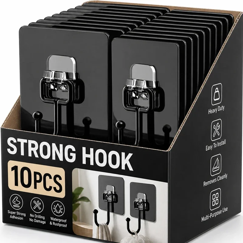 Self Adhesive Hooks Rotating Waterproof Strong Hook Holder Wall Door Storage Hanging Hooks Household Kitchen Bathroom Organizer