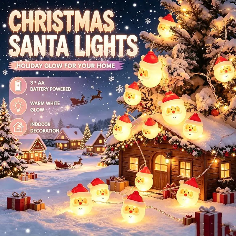Battery Operated Santa Claus Fairy String Lights, 10/20/40 LED Warm White Christmas Decorative Lights, 1.5M/3M/6M Garland