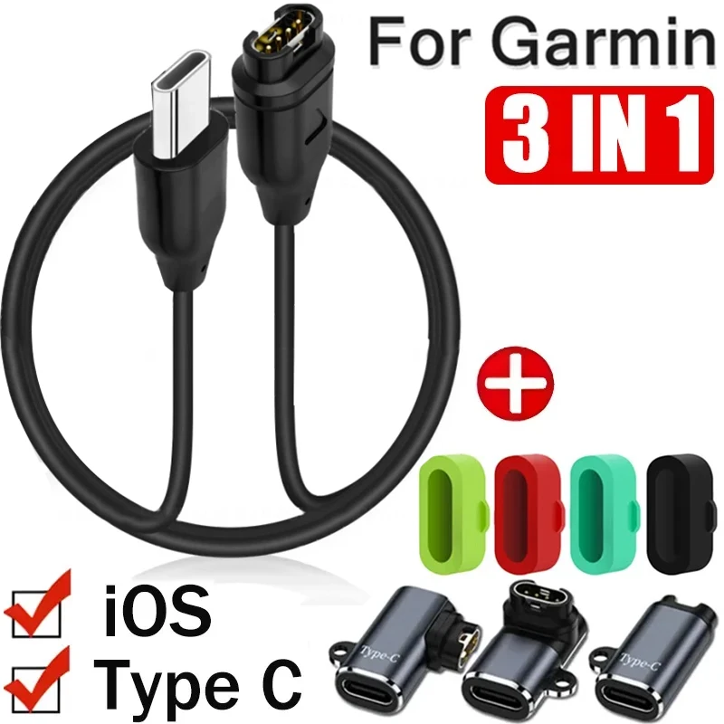 USB Charging Cable For Garmin Fenix 5 5X 5S Plus 6 6S 6X 7 7S 7X Vivoactive 4 3 Forerunner 945 Type C Charger Adapter Data Cords