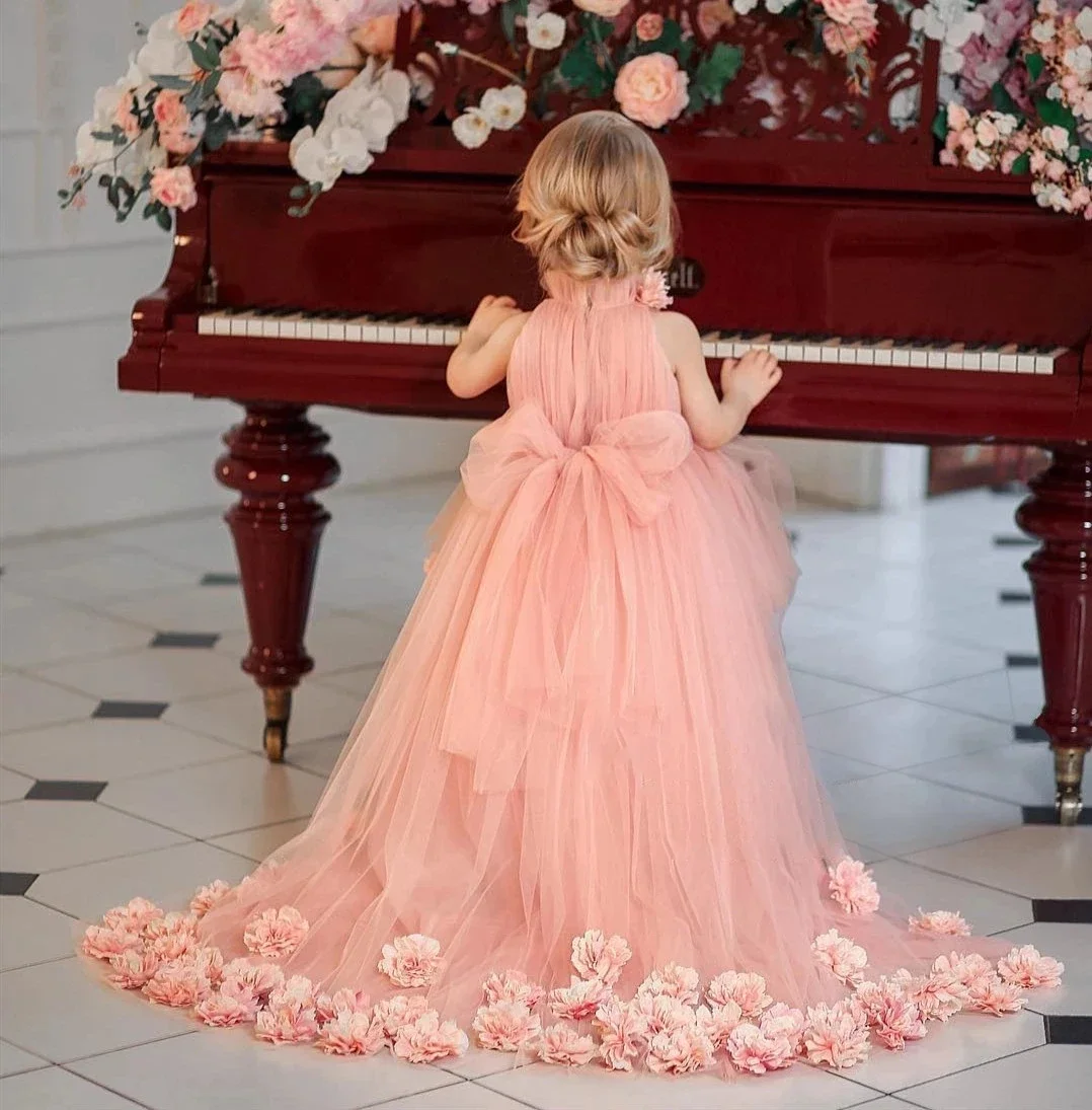 Pink Flower Girl Dresses Off The Shoulder Wedding Party Princess Birthday Pageant Robe De Demoiselle Custom Made