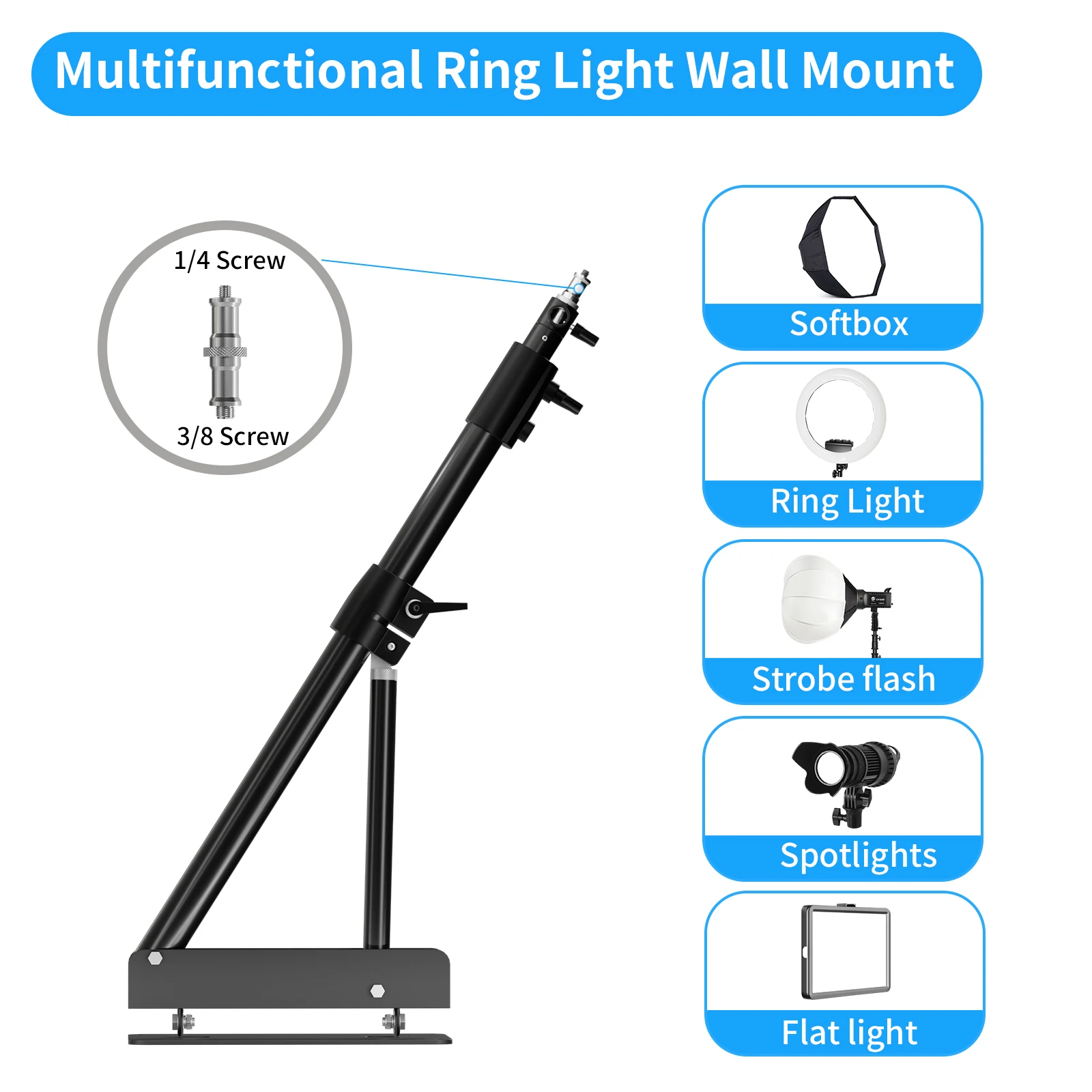 135cm/170cm Wall Mount Boom Arm for Photography Studio Softbox Video Ring Lights Max Length Horizontal and Vertical Rotatable