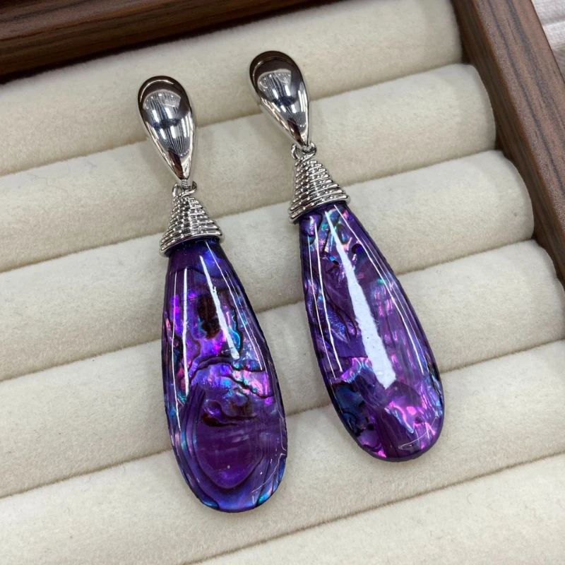 Luxury Vintage Natural Purple Shell Terrestrial Metal Earrings Dinner Party Magazine Shoot Decorative Earrings For Women New