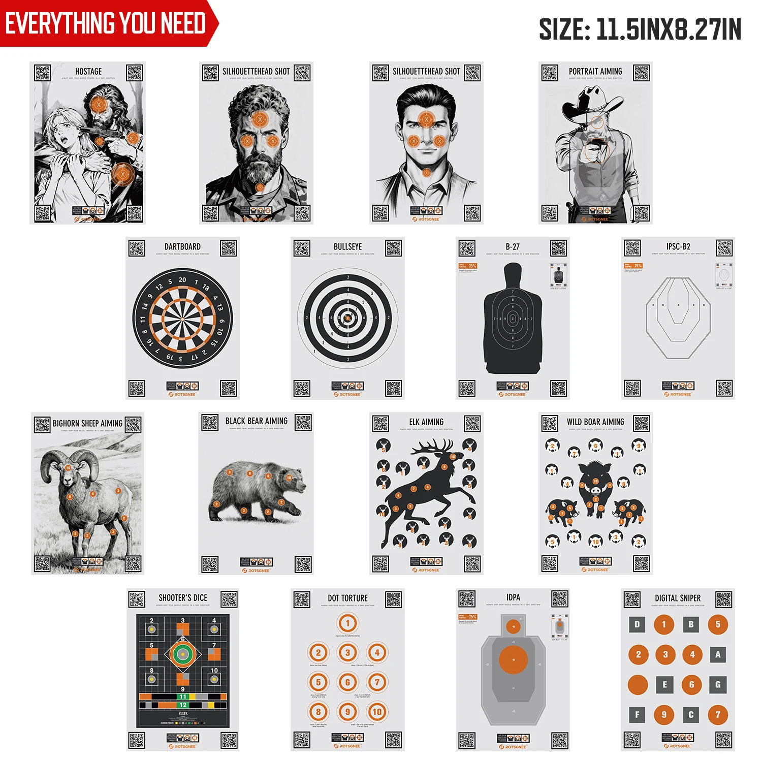 16Pcs Dry Fire Laser Training Targets, Smart Paper Target Compatible with G‑Sight App, Auto Detection & Scoring for Indoor Practice.