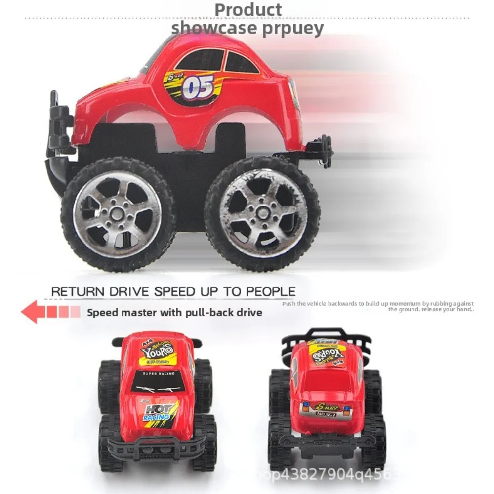 Childrens Cartoon Mini Off Road 6 Models Spray Paint Pull Back Plastic Small Car Toy for Kids Collectible Play Vehicle Gift