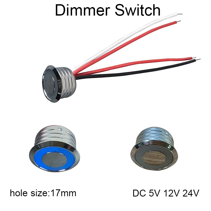 17mm Touch Dimmer Switch Silver/Brown DC5-24V 3A for LED Cabinet/Closet/Bedside Lights, DIY Brightness Control