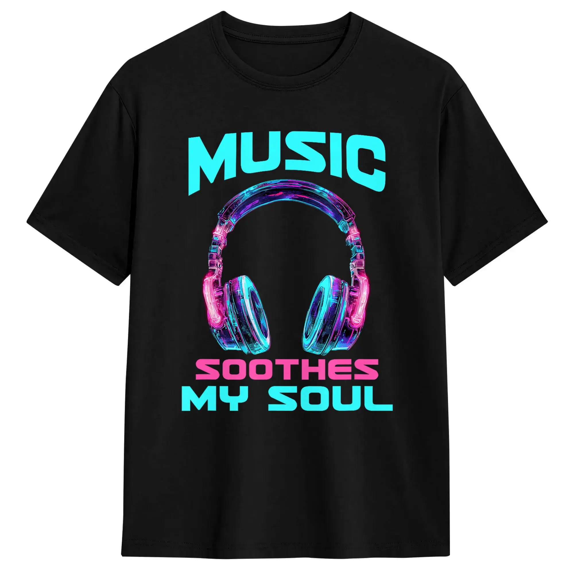 Music Soothes My Soul  Cotton T Shirt For Men Beach  Y2K Funny T Shirts Hipster Tees Oversized Printed Clothing