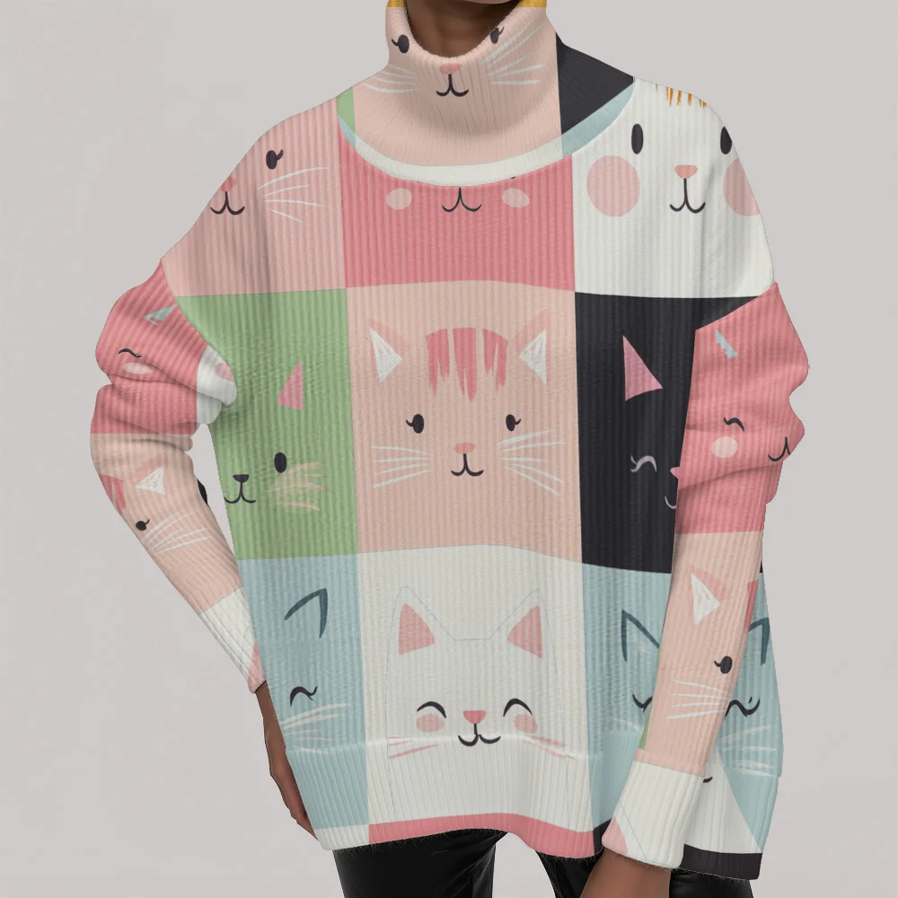 Women's Turtleneck Sweater Chunky Knit Oversized Soft Cozy Winter Unisex Printing Streetwear Pullovers Casual Stylish Warm