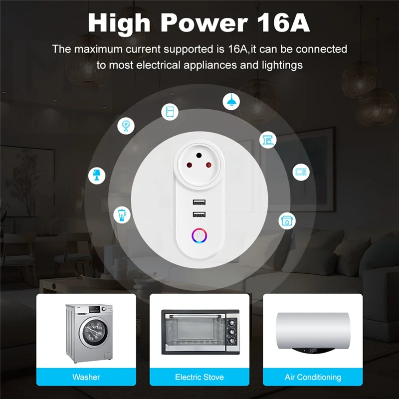 

AB41-Israel Plug Tuya Smart Home 16A Wi-Fi Smart Plug Розетка USB-розетка для зарядки ГРМ Голосовое управление для Alexa