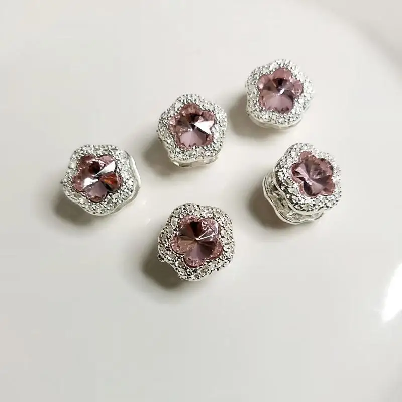 

Fancy Beads Hand Made5pcs DIY Alloy Plum Blossom Zircon Through Hole Accessories Channeling Beads Jewelry Phone Chain Accessorie