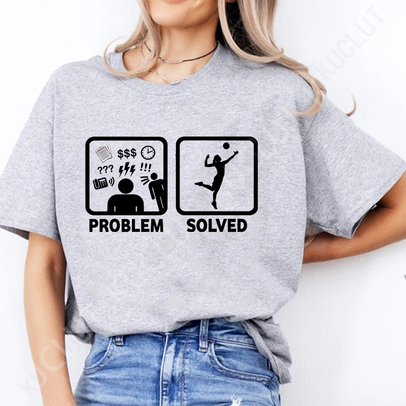 Women T-shirt Fashion Hobby Graphic Tops Funny Design Problem Solved Print Shirt Harajuku Short Sleeve Tees Grey Female Clothing