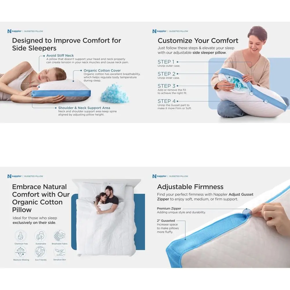 

Queen Size Shredded Memory Foam Pillows for Side & Back Sleepers - Neck & Shoulder Pain Relief - Adjustable, Washable Covers, 2-
