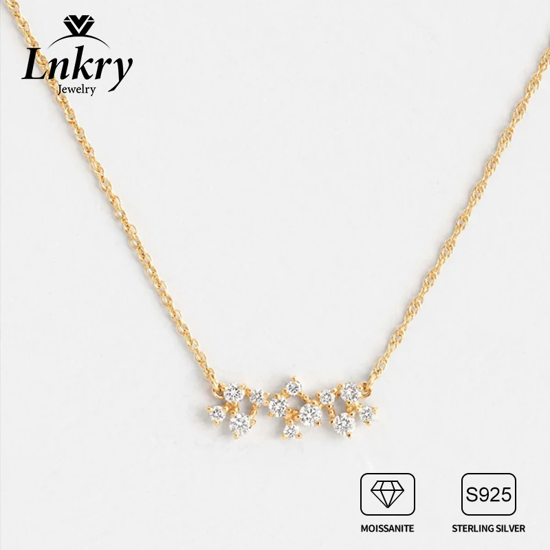 Lnkry Certified 4mm&2.5mm Moissanite Pendant Necklaces Collier Argent 925 Sterling Silver Necklace For Women Sparkling Jewelry