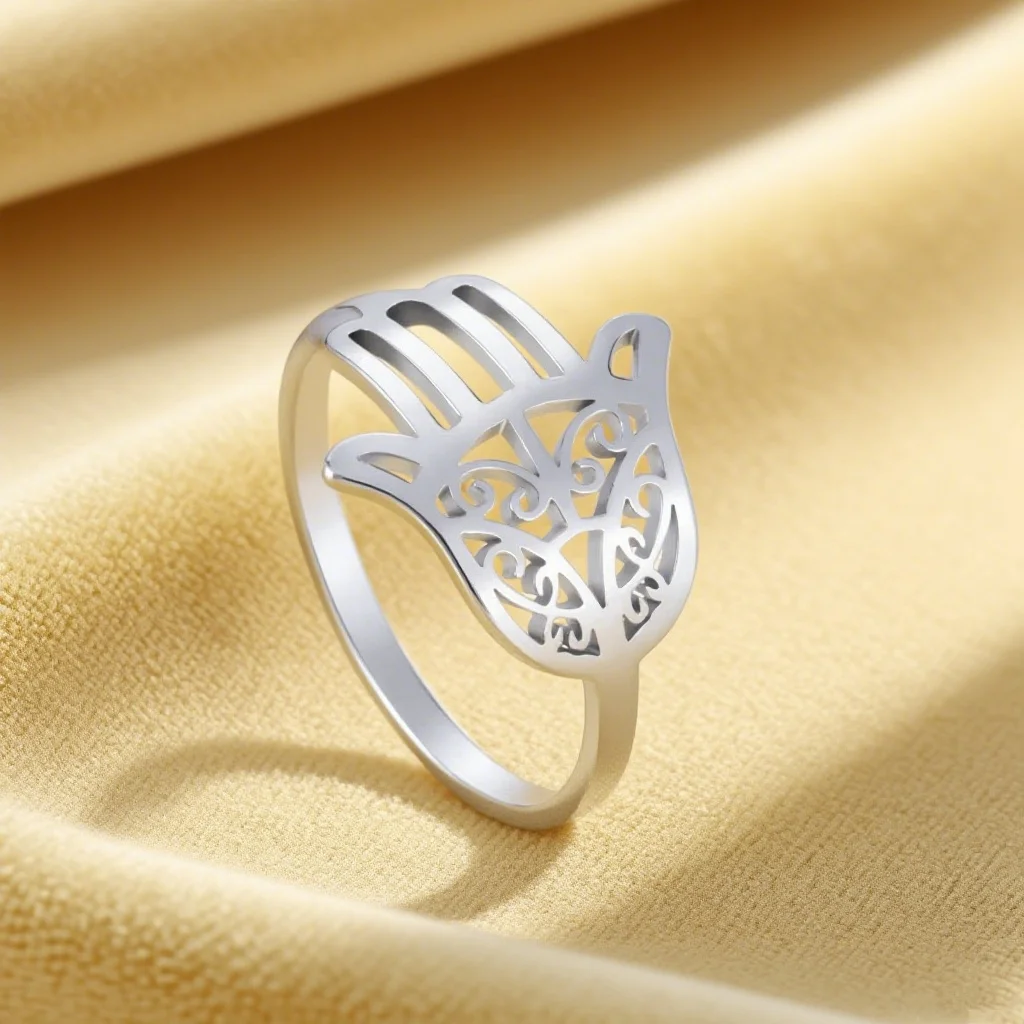 LIKGREAT Vintage Hamsa Fatima Hand Ring Stainless Steel Jewelry Religion Women Gold Color Rings Amulet Talisman Gift