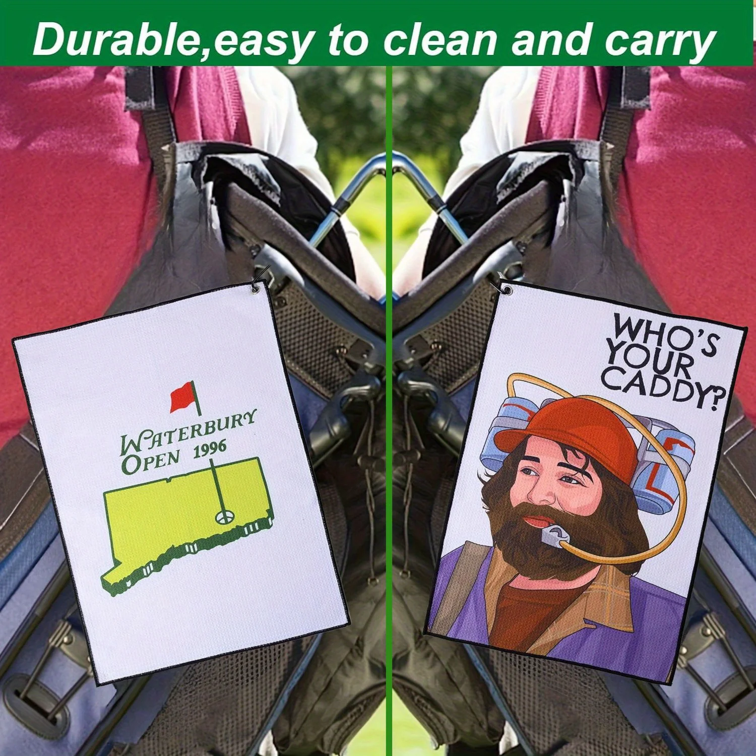 منشفة جولف مضحكة من الألياف الدقيقة الممتازة مع حامل مشبك لحقائب الجولف Happy Gilmore بتصميم أنماط مختلفة على الوجهين منشفة جولف #2