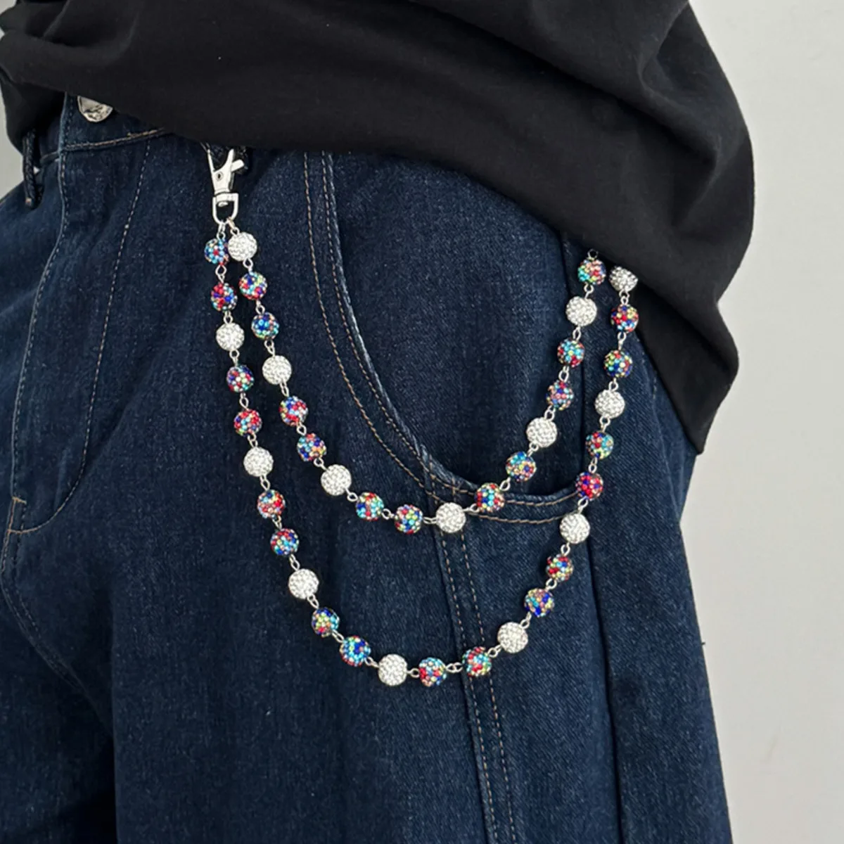 SHIXIN 4 Stile Hip Hop Strass Taille Gürtel Kette Männer Frauen Doppelschicht Brieftasche Schlüsselbund Hose Kette Hosen Jean Zubehör