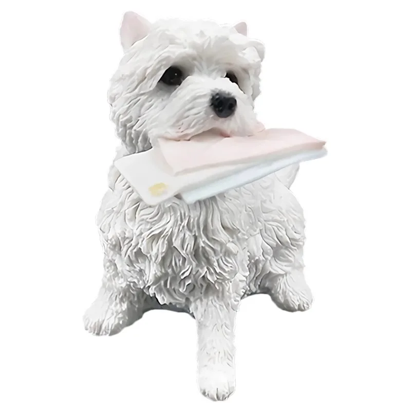 Model play cute mini west highland sit bite envelope car ornament simulation puppy model handicraft figure
