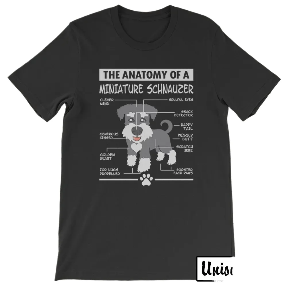 Camiseta masculina divertida para amantes de cães, anatomia, miniatura, schnauzer, manga curta, casual, 100% algodão, gola redonda, verão, tamanho S-3XL