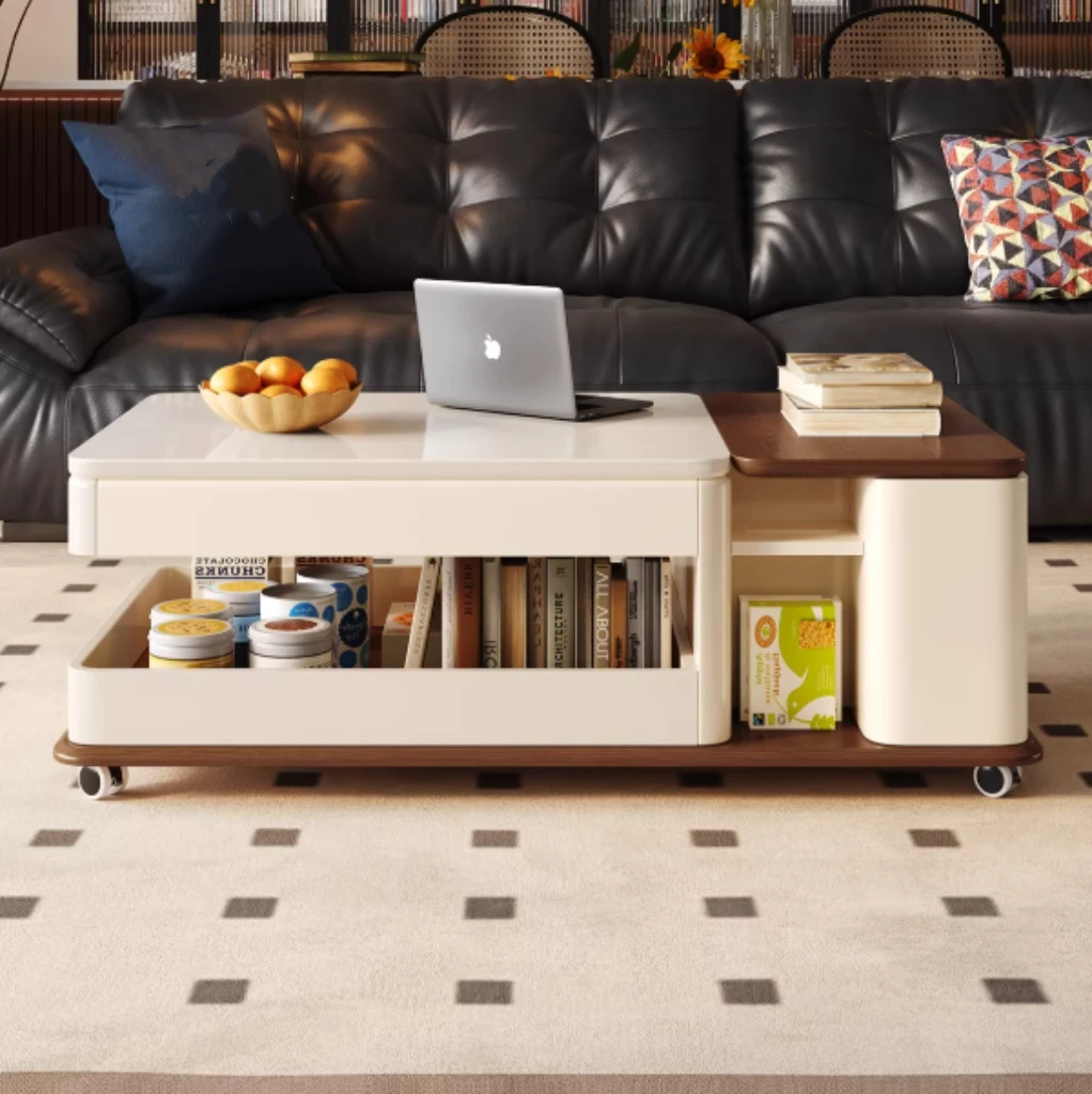 xx-Modern Minimalist Stone Plate Coffee Table Living Room Trolley with Lift, Movable and Multi-functional Storage&