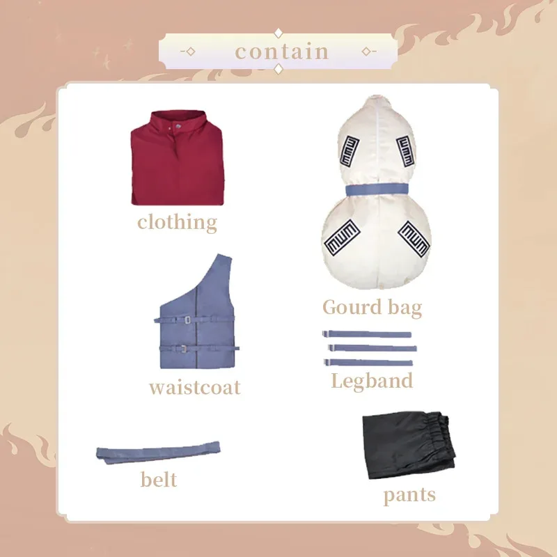 Gaara Cosplay Kostüm Fünfte Kazekage Rote Robe Sand Kürbis Anime Set Männliche Ninja Outfit