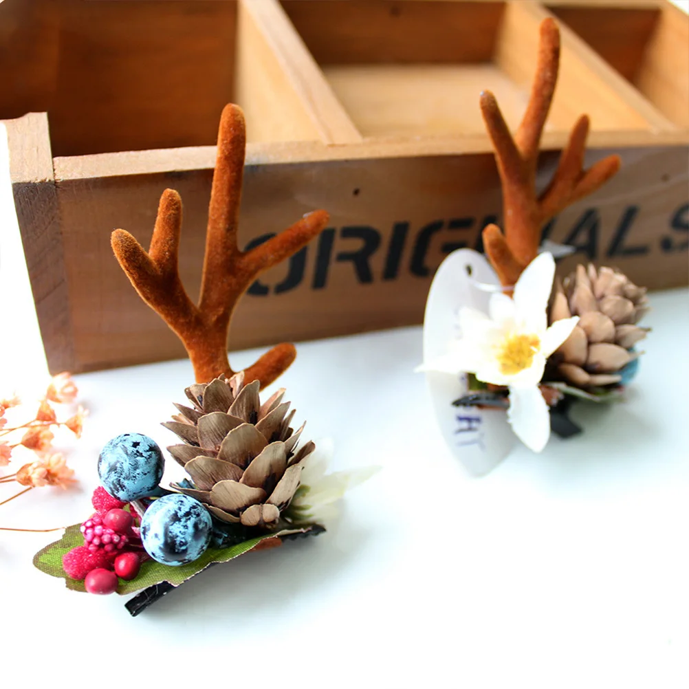

1Pair Christmas Antler Hairpin Lightweight Hair Clips Pine Cone Decoration Party Accessory for Christmas Headwear